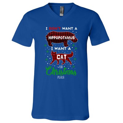 I DonT Want A Hippopotamus Want A Cat Red Plaid Christmas Gift V-Neck T-Shirt