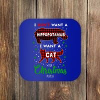 I DonT Want A Hippopotamus Want A Cat Red Plaid Christmas Gift Coaster