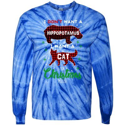 I DonT Want A Hippopotamus Want A Cat Red Plaid Christmas Gift Tie-Dye Long Sleeve Shirt