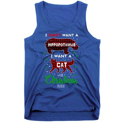 I DonT Want A Hippopotamus Want A Cat Red Plaid Christmas Gift Tank Top