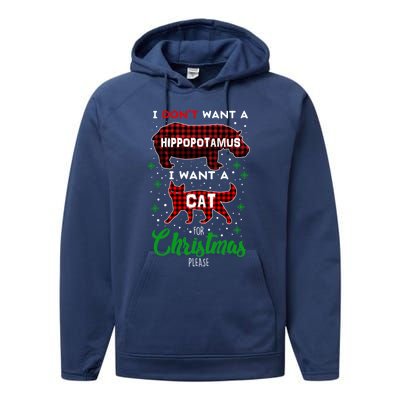 I DonT Want A Hippopotamus Want A Cat Red Plaid Christmas Gift Performance Fleece Hoodie