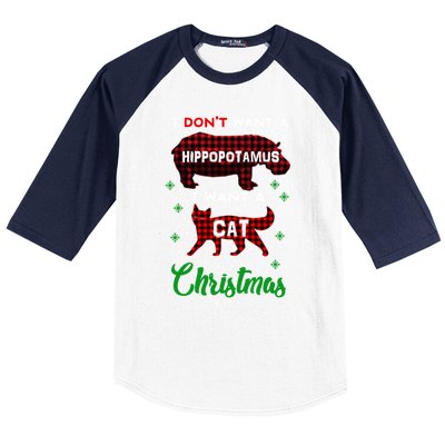 I DonT Want A Hippopotamus Want A Cat Red Plaid Christmas Gift Baseball Sleeve Shirt