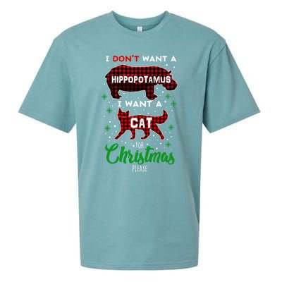 I DonT Want A Hippopotamus Want A Cat Red Plaid Christmas Gift Sueded Cloud Jersey T-Shirt