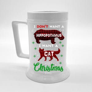 I DonT Want A Hippopotamus Want A Cat Red Plaid Christmas Gift Beer Stein