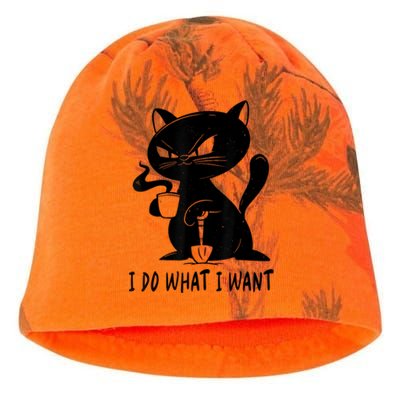 I Do What I Want Funny Black Cat Withe Cup Coffee Gifts Kati - Camo Knit Beanie