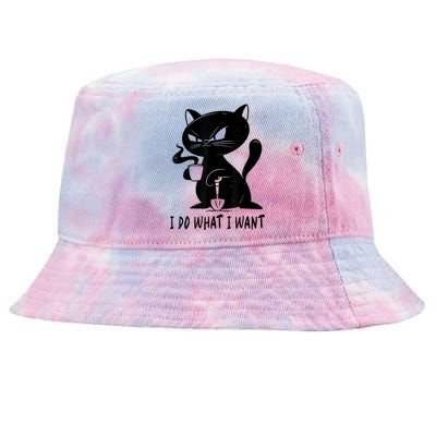 I Do What I Want Funny Black Cat Withe Cup Coffee Gifts Tie-Dyed Bucket Hat