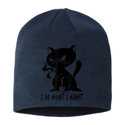 I Do What I Want Funny Black Cat Withe Cup Coffee Gifts Sustainable Beanie