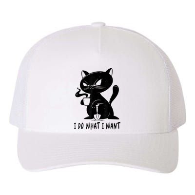 I Do What I Want Funny Black Cat Withe Cup Coffee Gifts Yupoong Adult 5-Panel Trucker Hat