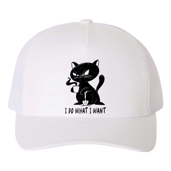 I Do What I Want Funny Black Cat Withe Cup Coffee Gifts Yupoong Adult 5-Panel Trucker Hat