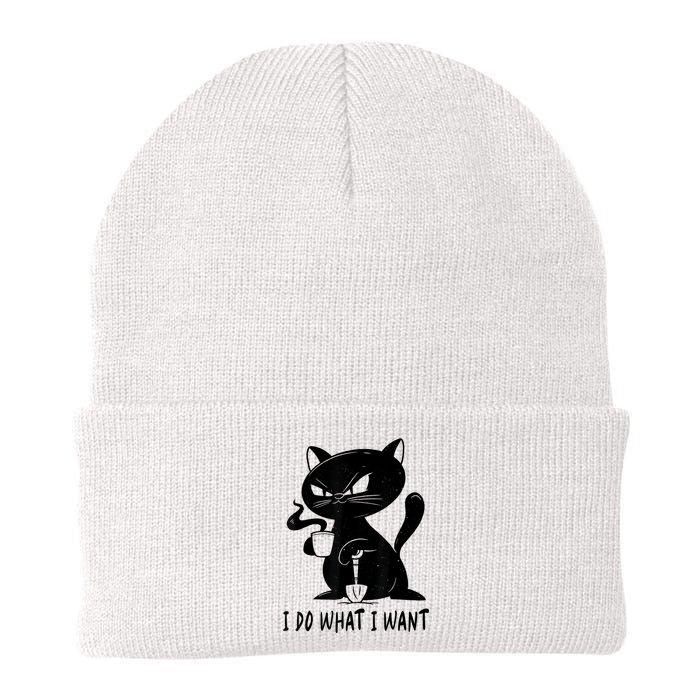 I Do What I Want Funny Black Cat Withe Cup Coffee Gifts Knit Cap Winter Beanie