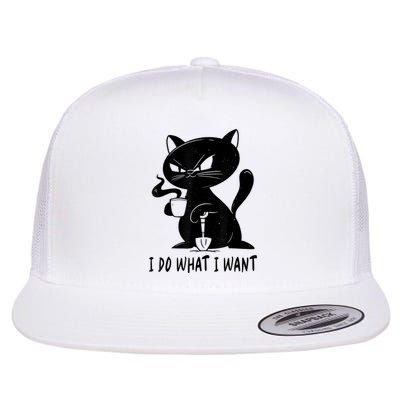 I Do What I Want Funny Black Cat Withe Cup Coffee Gifts Flat Bill Trucker Hat