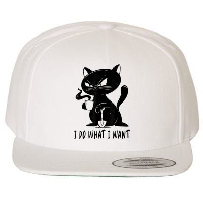 I Do What I Want Funny Black Cat Withe Cup Coffee Gifts Wool Snapback Cap