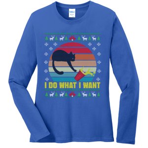 I Do What I Want Funny Cat Red Cup Sunset Ugly Xmas Sweater Meaningful Gift Ladies Long Sleeve Shirt