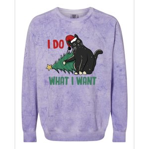 I Do What I Want Funny Christmas Cat Knocking Tree Down Gift Colorblast Crewneck Sweatshirt