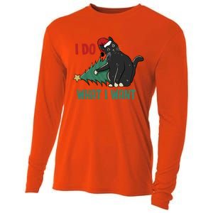 I Do What I Want Funny Christmas Cat Knocking Tree Down Gift Cooling Performance Long Sleeve Crew