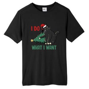 I Do What I Want Funny Christmas Cat Knocking Tree Down Gift Tall Fusion ChromaSoft Performance T-Shirt