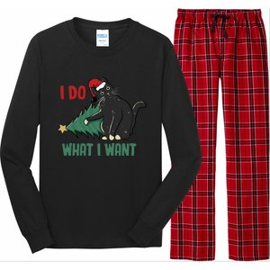 I Do What I Want Funny Christmas Cat Knocking Tree Down Gift Long Sleeve Pajama Set