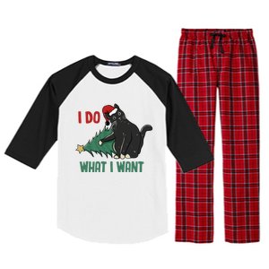 I Do What I Want Funny Christmas Cat Knocking Tree Down Gift Raglan Sleeve Pajama Set