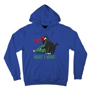 I Do What I Want Funny Christmas Cat Knocking Tree Down Gift Hoodie