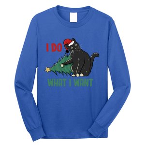 I Do What I Want Funny Christmas Cat Knocking Tree Down Gift Long Sleeve Shirt