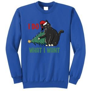 I Do What I Want Funny Christmas Cat Knocking Tree Down Gift Sweatshirt