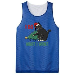 I Do What I Want Funny Christmas Cat Knocking Tree Down Gift Mesh Reversible Basketball Jersey Tank