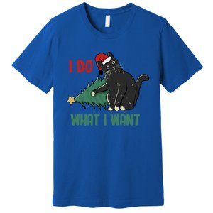 I Do What I Want Funny Christmas Cat Knocking Tree Down Gift Premium T-Shirt