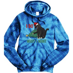 I Do What I Want Funny Christmas Cat Knocking Tree Down Gift Tie Dye Hoodie