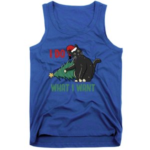 I Do What I Want Funny Christmas Cat Knocking Tree Down Gift Tank Top