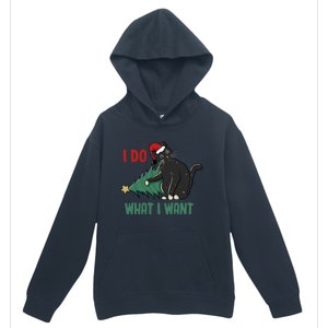 I Do What I Want Funny Christmas Cat Knocking Tree Down Gift Urban Pullover Hoodie