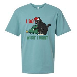 I Do What I Want Funny Christmas Cat Knocking Tree Down Gift Sueded Cloud Jersey T-Shirt