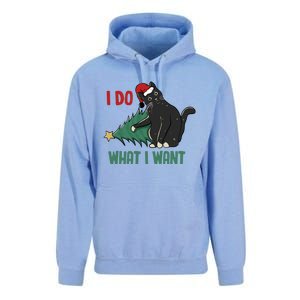 I Do What I Want Funny Christmas Cat Knocking Tree Down Gift Unisex Surf Hoodie