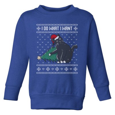 I Do What I Want Santa Cat Christmas Tree Ugly Sweater Xmas Cute Gift Toddler Sweatshirt