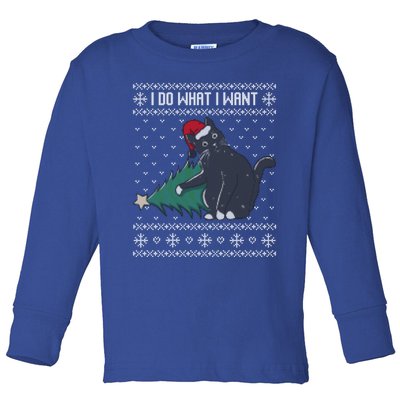 I Do What I Want Santa Cat Christmas Tree Ugly Sweater Xmas Cute Gift Toddler Long Sleeve Shirt