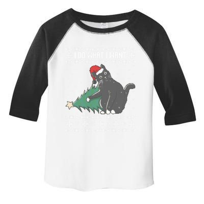 I Do What I Want Santa Cat Christmas Tree Ugly Sweater Xmas Cute Gift Toddler Fine Jersey T-Shirt