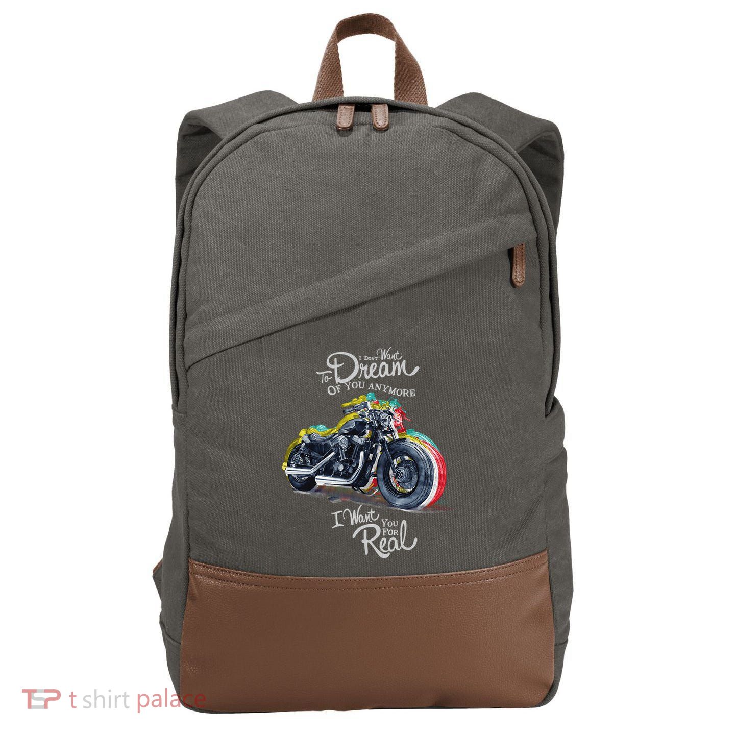 I Don't Want To Dream Of Your Anymore Funny Biker Motorcycle Cotton Canvas Backpack