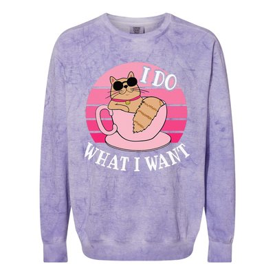 I Do What I Want Funny Cat Lover Teacup Colorblast Crewneck Sweatshirt