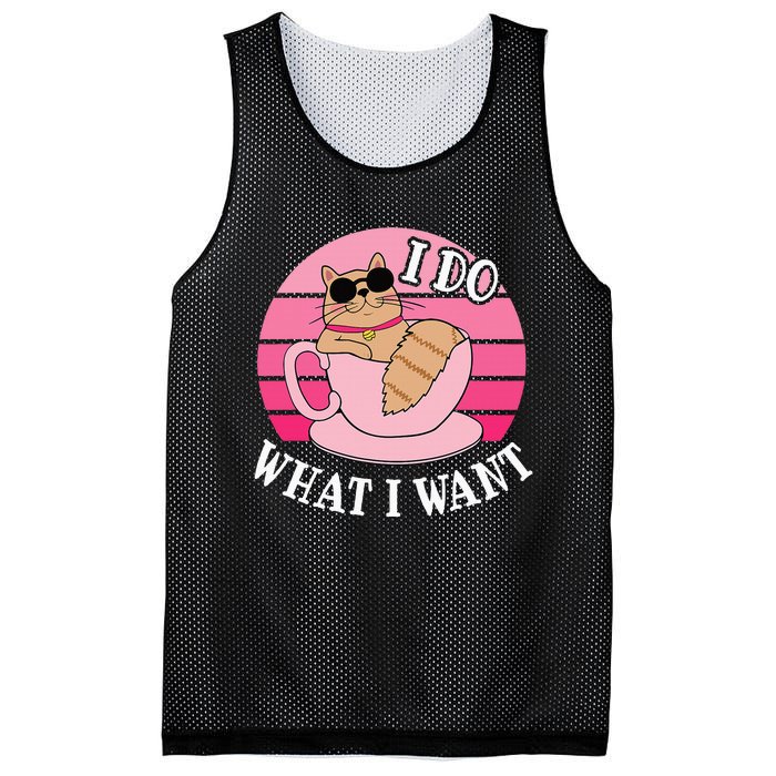 I Do What I Want Funny Cat Lover Teacup Mesh Reversible Basketball Jersey Tank