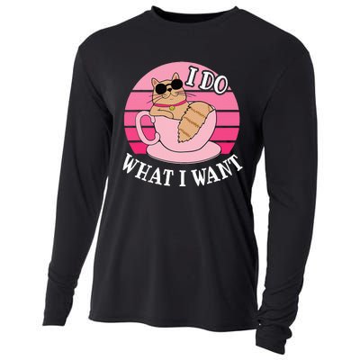 I Do What I Want Funny Cat Lover Teacup Cooling Performance Long Sleeve Crew