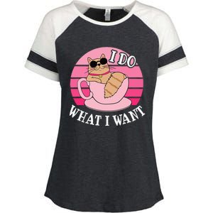 I Do What I Want Funny Cat Lover Teacup Enza Ladies Jersey Colorblock Tee