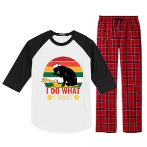 I Do What I Want Cat Christmas Pajama Funny Kitten Xmas Gift Raglan Sleeve Pajama Set