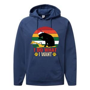 I Do What I Want Cat Christmas Pajama Funny Kitten Xmas Gift Performance Fleece Hoodie