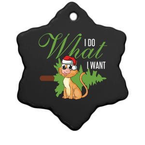 I Do What I Want Cat Wearing Santa Hat Sarcastic Christmas Great Gift Ceramic Star Ornament