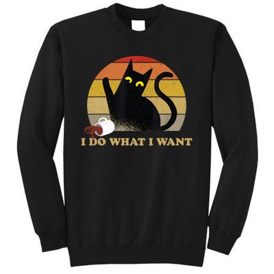 I Do What I Want Black Cat Funny Cat Lover Retro Vintage Tall Sweatshirt