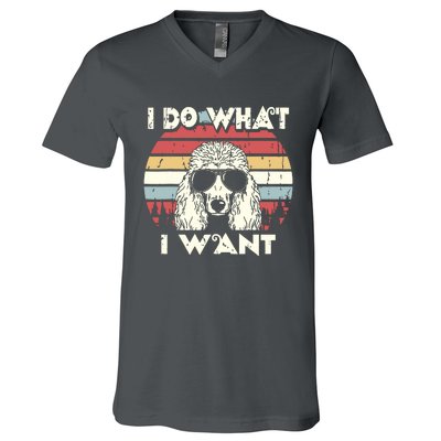 I Do What I Want Funny Standard Poodle Vintage Retro V-Neck T-Shirt