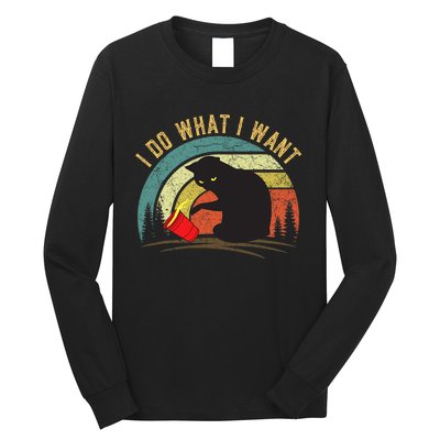 I Do What I Want Cat Coffee Black Cat Red Cup Funny Graphic Long Sleeve Shirt