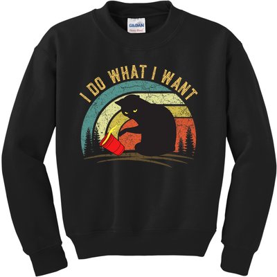 I Do What I Want Cat Coffee Black Cat Red Cup Funny Graphic Kids Sweatshirt