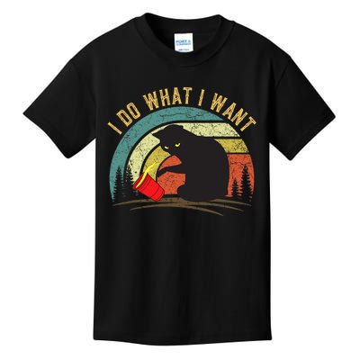 I Do What I Want Cat Coffee Black Cat Red Cup Funny Graphic Kids T-Shirt