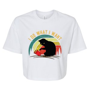 I Do What I Want Cat Coffee Black Cat Red Cup Funny Graphic Bella+Canvas Jersey Crop Tee