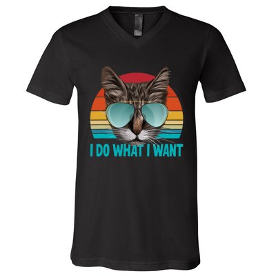 I Do What I Want Cat V-Neck T-Shirt